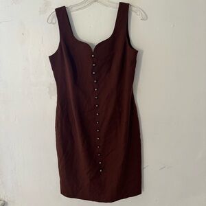 Donna Ricco Brown Dress with a Sweetheart Neckline and Metal Buttons - M/L